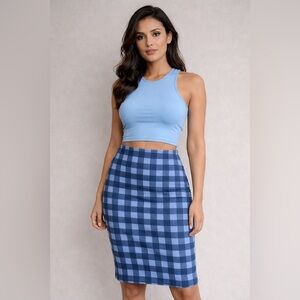 NWT LuLaRoe Blue Plaid Pencil Skirt